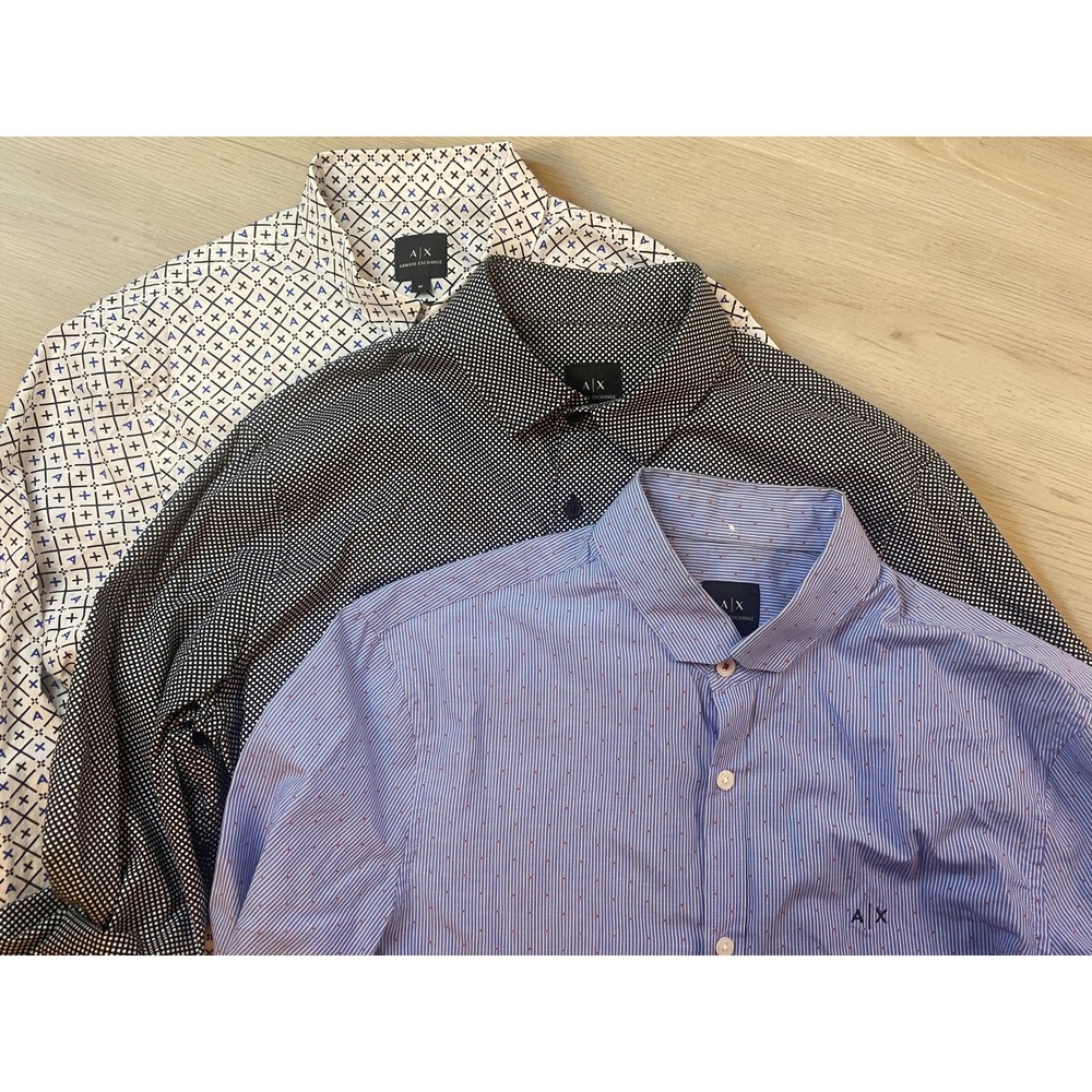 Armani Exchange Button Down Slim Fit Geometric Check Shirts Mens M LOT OF 3
